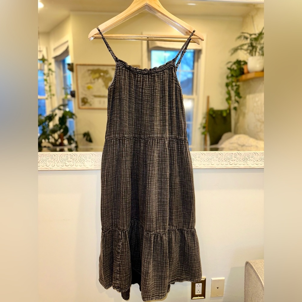 Anthropologie Daily Practice 100% Cotton Dark Gray Tiered Dress Adjustable XS - Picture 5 of 13